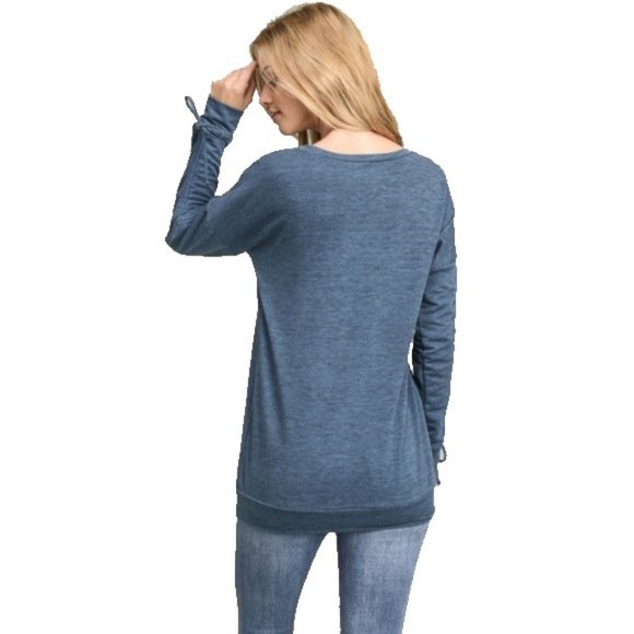 Ruched Lace Up Sleeve Knit Top - Picture 6 of 7